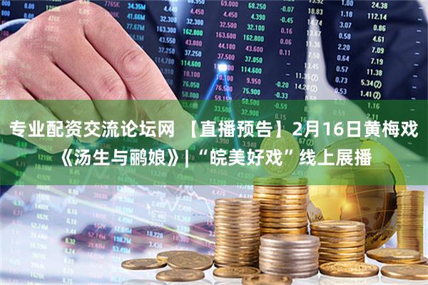 专业配资交流论坛网 【直播预告】2月16日黄梅戏《汤生与鹂娘》| “皖美好戏”线上展播